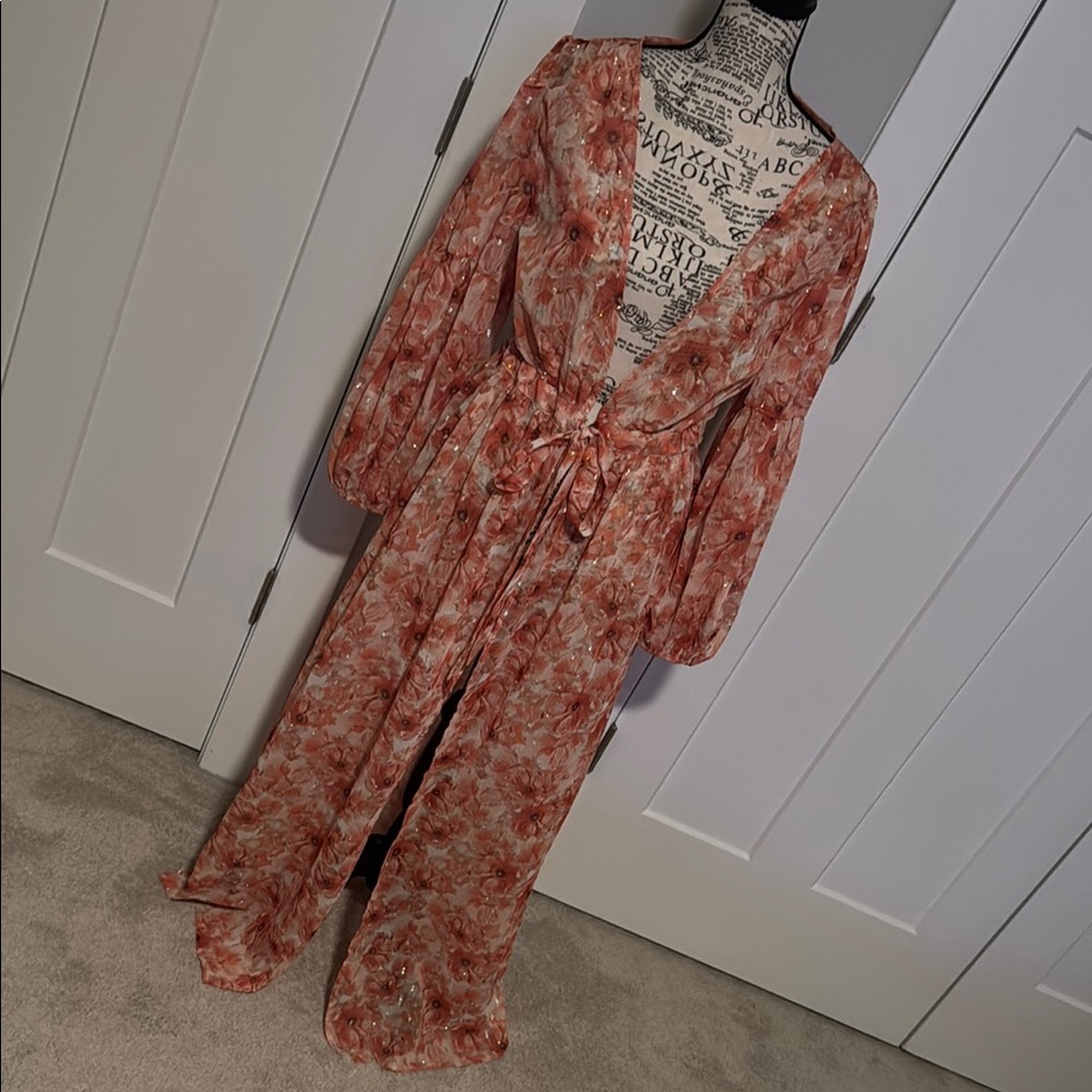 Express Floral Maxi Dress in Peach and Cream